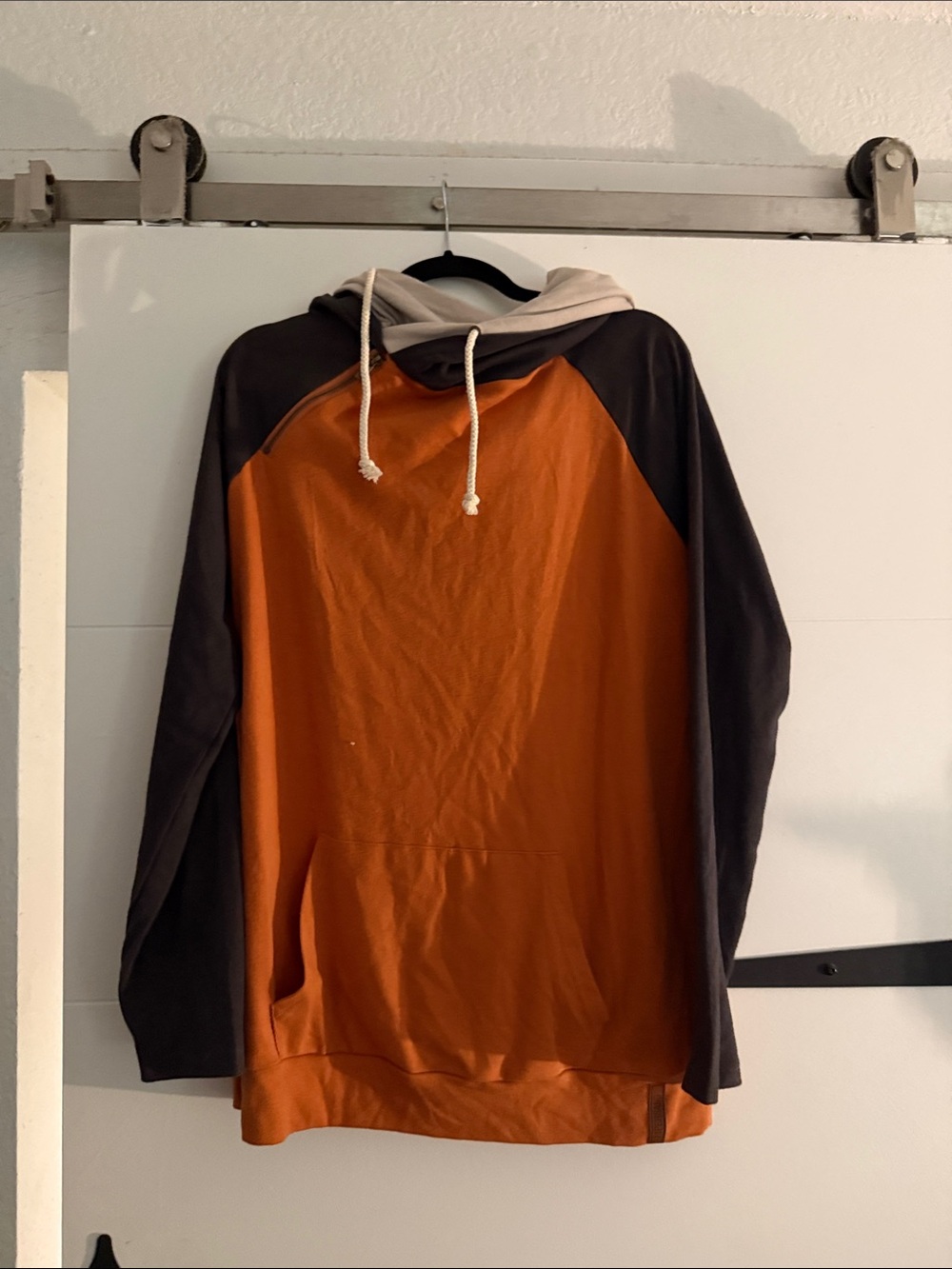 AMPERSAND AVE Orange and Black Raglan Hoodie with Cream Hood